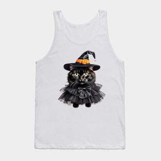 Whiskered Enchantment: The Adorable Black Kitten Witch Tank Top